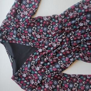 Express Black Pink and Purple Floral Long Sleeve Blouson Dress XS